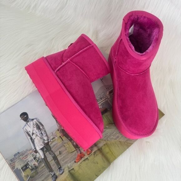 Cape Robbin Robbin Girl Pink Nomel Plush Platform Winter Ankle Boots Bootie - Picture 6 of 10